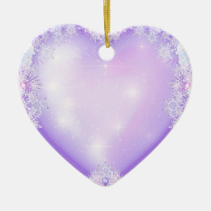 lätt lila snöflake och glittrande hjärta julgransprydnad keramik