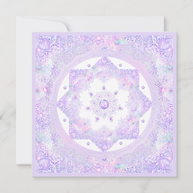 lätt lila snöflake och glittrande hjärta kort (Framsida)