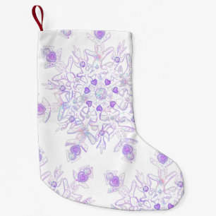 lätt lila snöflake och glittrande hjärta liten julstrumpa