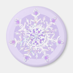 lätt lila snöflake och glittrande hjärta magnet