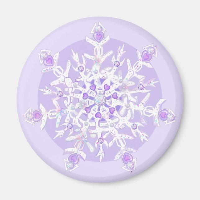 lätt lila snöflake och glittrande hjärta magnet (Framsidan)