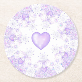 lätt lila snöflake och glittrande hjärta underlägg papper rund