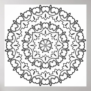 Lätt Mandala-färgsida Rundt Kronbladsmönster Poster