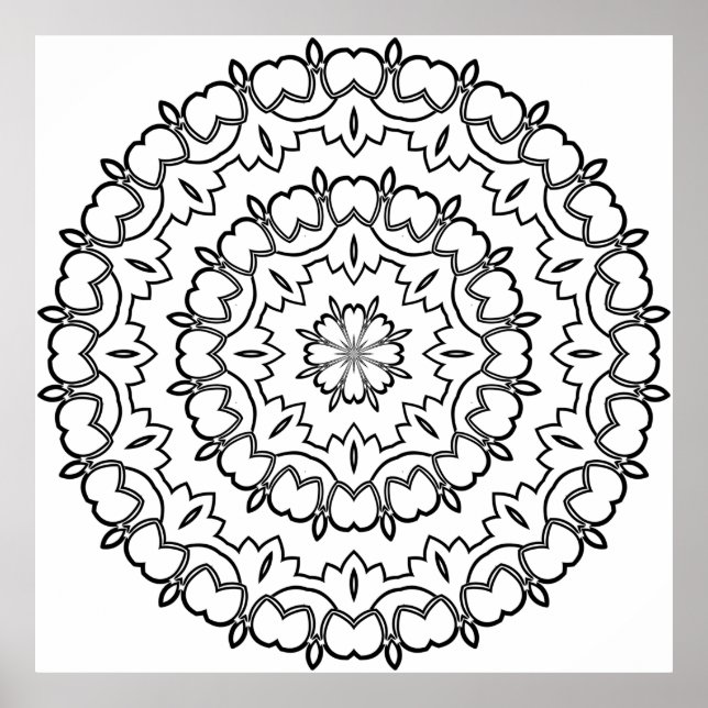Lätt Mandala-färgsida Rundt Kronbladsmönster Poster (Framsidan)