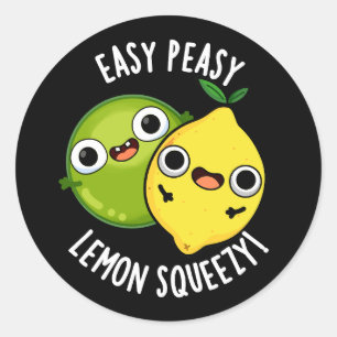 Lätt Peasy Citron Squeezy Roligt Frukt Puns Mörk B Runt Klistermärke