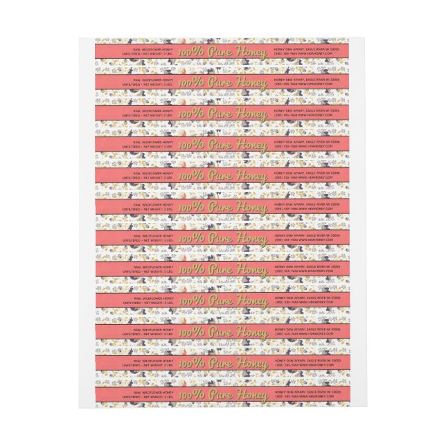 Lätt radbyte runt etikett för honung Burk Blommigt (Ark)