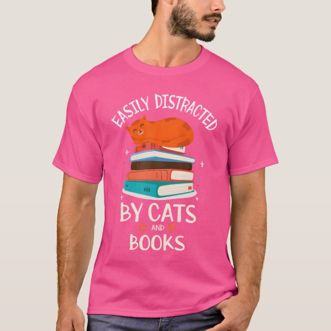lätt spridd av katter och Bokar-katter Bok Älskare T Shirt (Framsida)