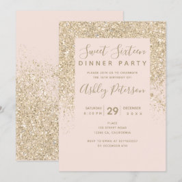 lätt typografi guld glitter rosa Söt 16 Inbjudningar