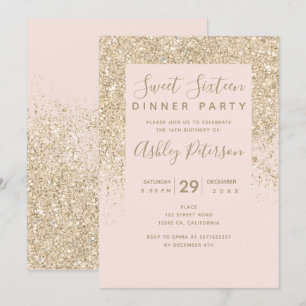 lätt typografi guld glitter rosa Söt 16 Inbjudningar