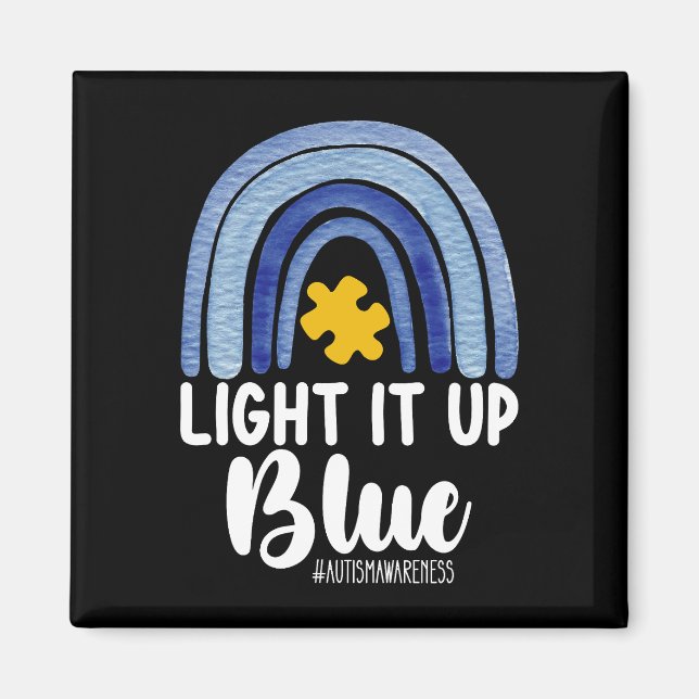 Lätt upp "Blue Rainbow Autism Awareness Family" Magnet (Framsidan)