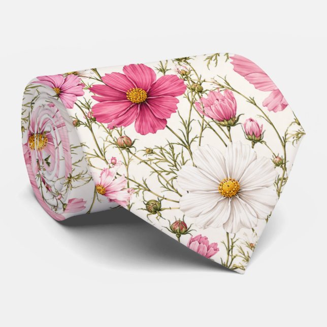 Lätta Kosmos Blommiga Stjälkar Slips (Rullad)