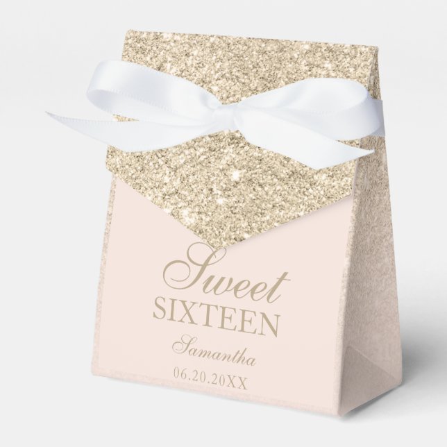 lätta rosa i guld glitter, glitter Sweet 16 Presentaskar (Framsidan Sidan)