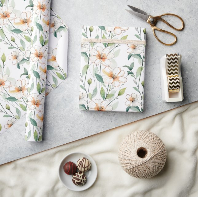 Lätta vita blommor Mönster Vårblomma Äng Presentpapper (Hantverk)