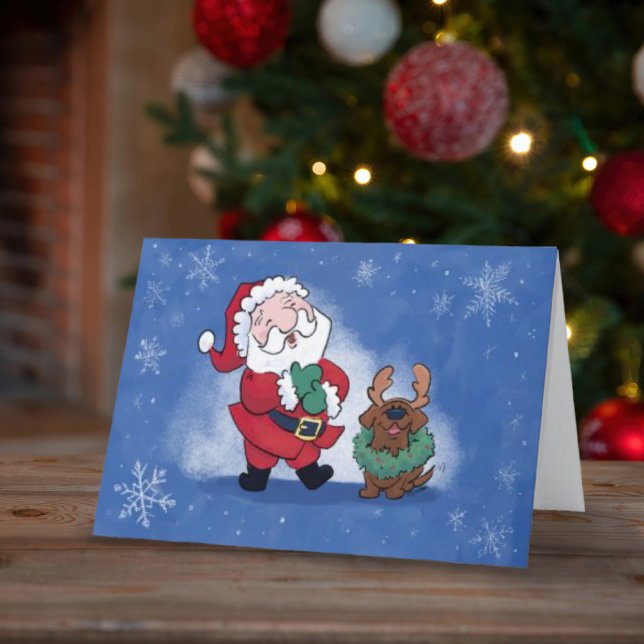 Lattande jultomte Ren Lab Söt Fälld Helgkort (Skapare uppladdad)