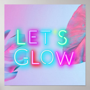 Lättar upp Neon Tropical Festival Party Löv ROSA Poster
