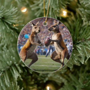 Lättare Australian Kangaroos Spelande Football Julgransprydnad Keramik