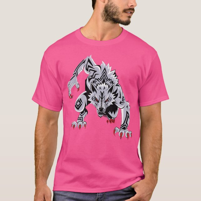 Lättare Black Aggressive Varg Red Ögon Werevarv T Shirt (Framsida)