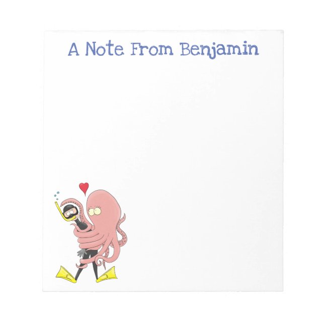 Lättare bläckfisk, dykare tecknad humor  anteckningsblock (Framsida)