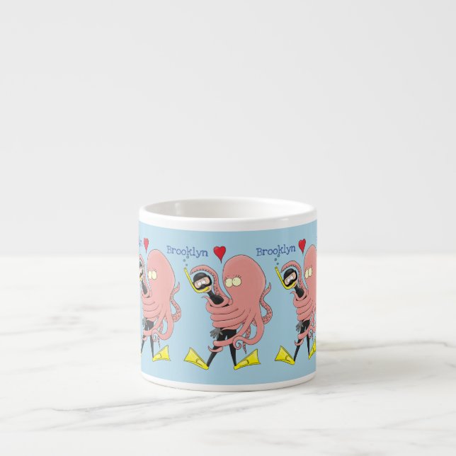 Lättare bläckfisk, dykare tecknad humor espressomugg (Framsidan)