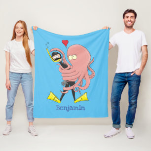 Lättare bläckfisk, dykare tecknad humor fleecefilt
