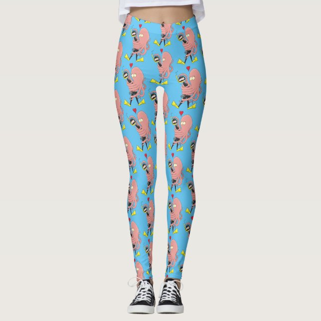 Lättare bläckfisk, dykare tecknad humor leggings (Framsida)