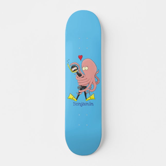 Lättare bläckfisk, dykare tecknad humor mini skateboard bräda 18,5 cm (Framsida)