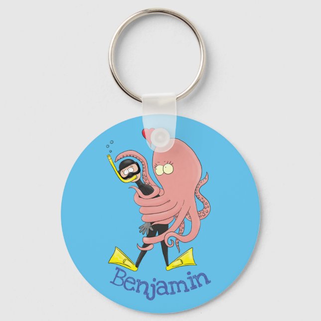 Lättare bläckfisk, dykare tecknad humor nyckelring (Framsida)