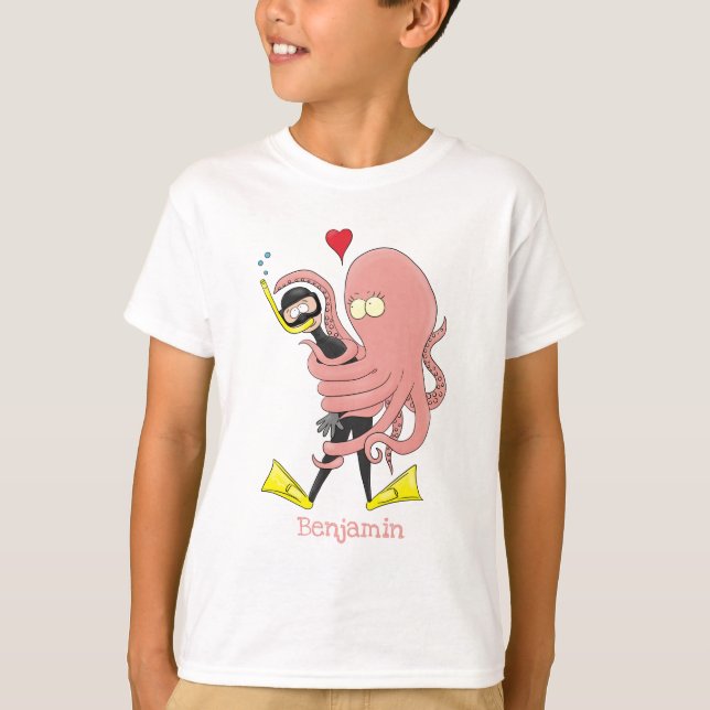 Lättare bläckfisk, dykare tecknad humor t shirt (Framsida)