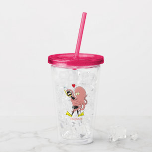 Lättare bläckfisk, dykare tecknad humor take away mugg