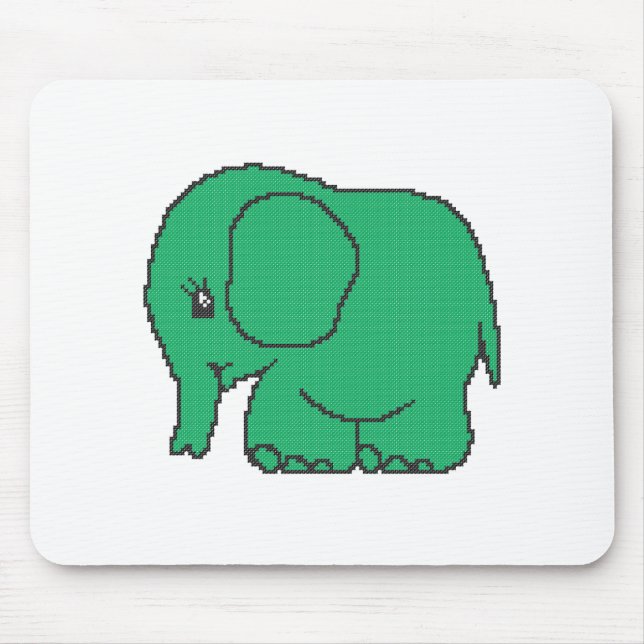 Lättare grönt av elefant med kor-stygn musmatta (Framsidan)