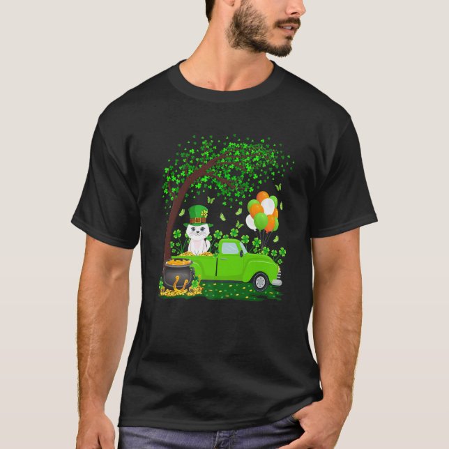Lättare Grönt Lastbil Shamrock Löv Cat St Patricks T Shirt (Framsida)