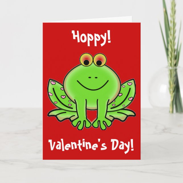 Lättare Hoppy Valentindagen Frog Rosa Hearts Helgkort (Framsida)