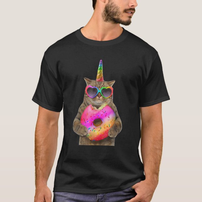 Lättare Humor-katt med Donut, lustiga Bitor Donut T Shirt (Framsida)