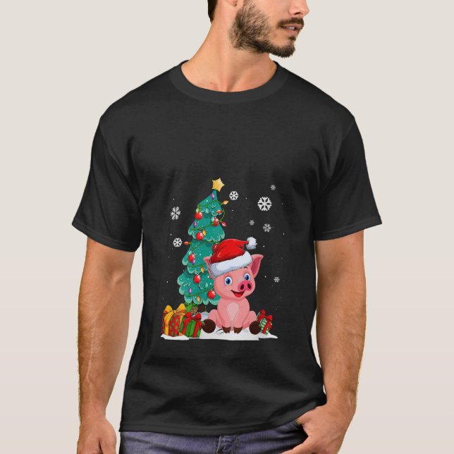 Lättare jul för Gris Älskare Cute Gris Santa hat T Shirt (Framsida)
