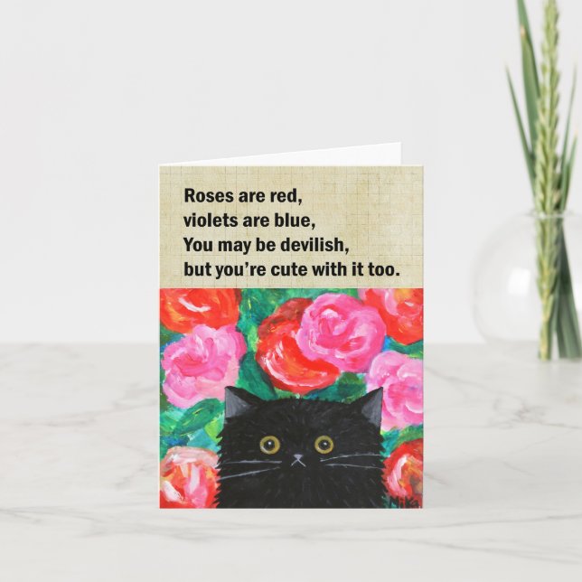 Lättare Kärlek Dikt Cute Black Cat Valentines day Kort (Framsida)