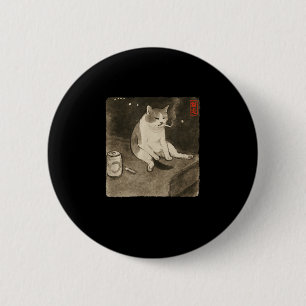 Lättare Ledsen Cat Smoking Meme Sumi-e Japansk Art Knapp