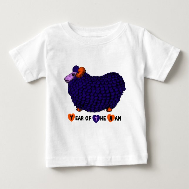 Lättare Lila Ram Kinesisk nyårshäck B Black T T-shirt (Framsida)