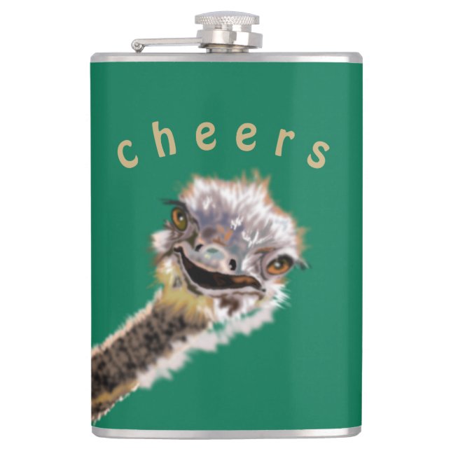 Lättare Ostrich Flask Cheers - Anpassningsbar Text Fickplunta (Framsidan)