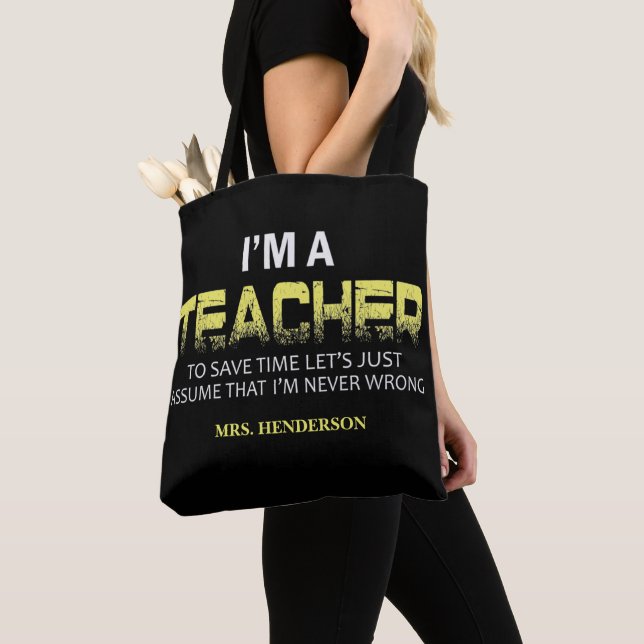 Lättare Personlig Gult Black Teacher Tote Bag Tygkasse (Närbild)
