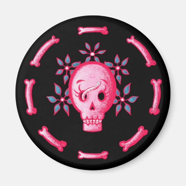 Lättare Rosa med blommor och ben Magnet (Framsidan)