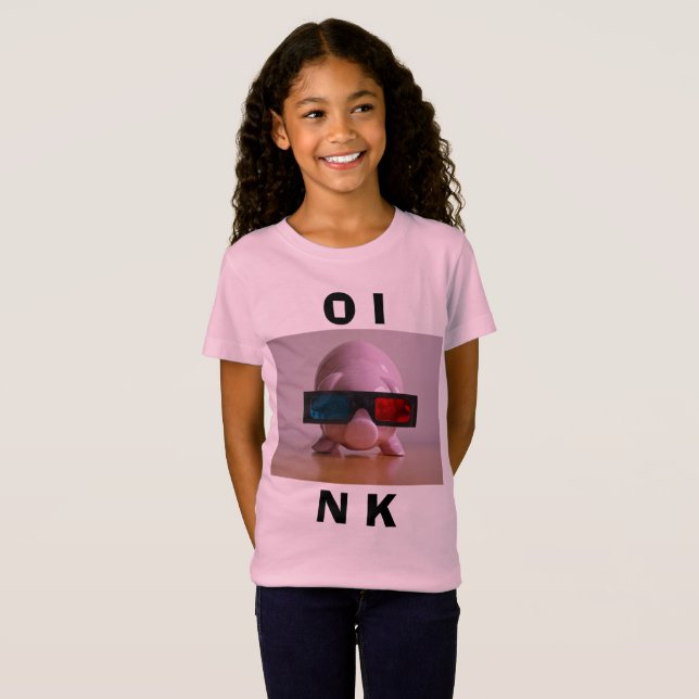 Lättare Rosa Piggy Bank in 3D Glasses T Shirt (Hel framsida)
