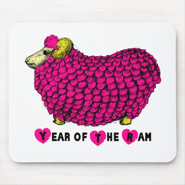 Lättare Rosa Ram kinesiskt År Zodiac Mousepad Musmatta (Framsidan)