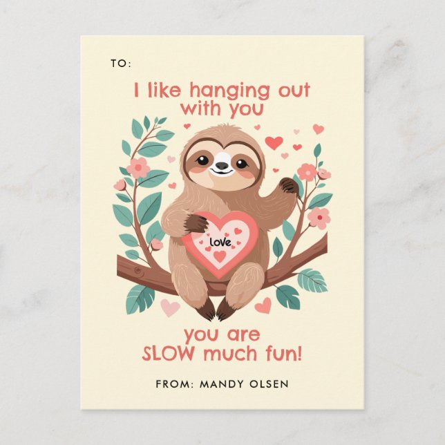 Lättare Sloth Pun Cute Animal Valentines Day Helg Vykort (Framsida)