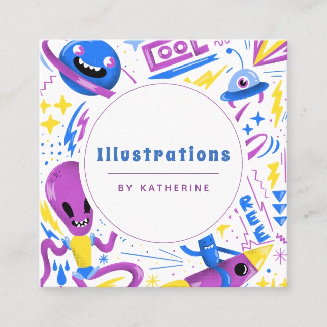 Lättare Stil Illustration-grafikdesigner i Tecknad Fyrkantigt Visitkort (Framsida)