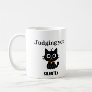 Lättare svart katt "döma dig tyst" sarkastisk kaffemugg