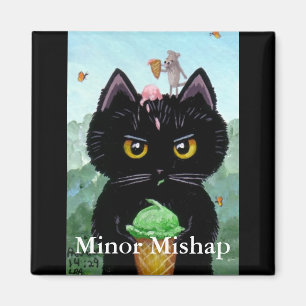 Lättare Tecknad Cute Black Cat Mouse Creationarts Magnet