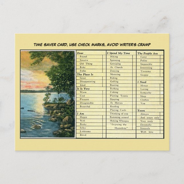 Lättare tids sparare, för lata människor vykort (Framsida)