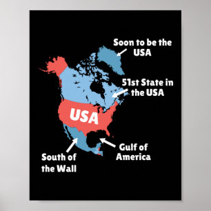 Lättare Trump Karta i USA - Kanada, Grönland, Bukt Poster