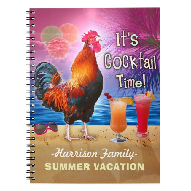 Lättare Tupp Cocktails Tropical Beach Vacation Anteckningsbok (Framsidan)
