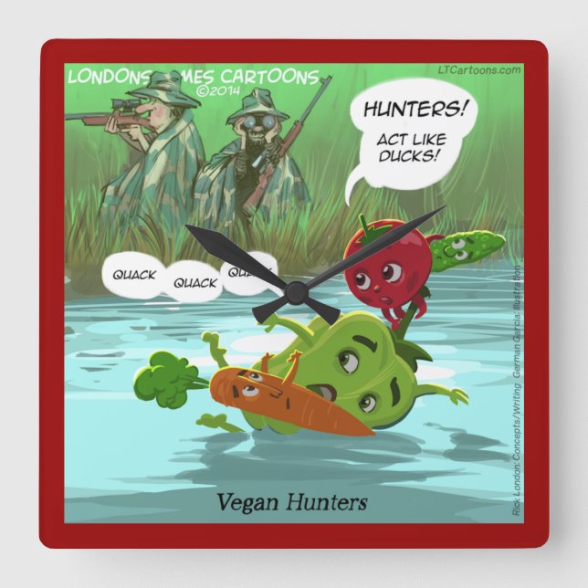 Lättare Vegan Hunter Square Wall Clock Fyrkantig Klocka (Framsida)